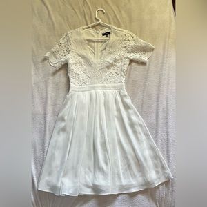 White detailed v-neck mini dress